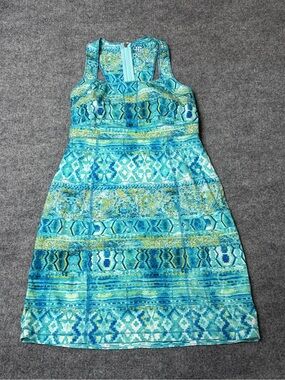 Title Nine Dress Womens Nimblene Trouble Athletic Racerback Teal Blue Print